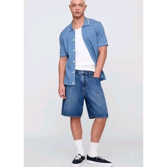 Gap Mens Medium RIBBED BUTTON FRONT POLO SHIRT Blue Knit Cotton - Picture 12 of 12